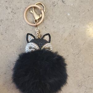 Black and Gold Fox Pom Pom Keychain